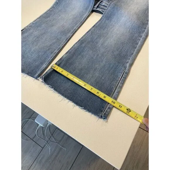 Kancan Selena Light Wash Mid Rise Flare Jeans with Raw Hem size 9/28 - Picture 10 of 13